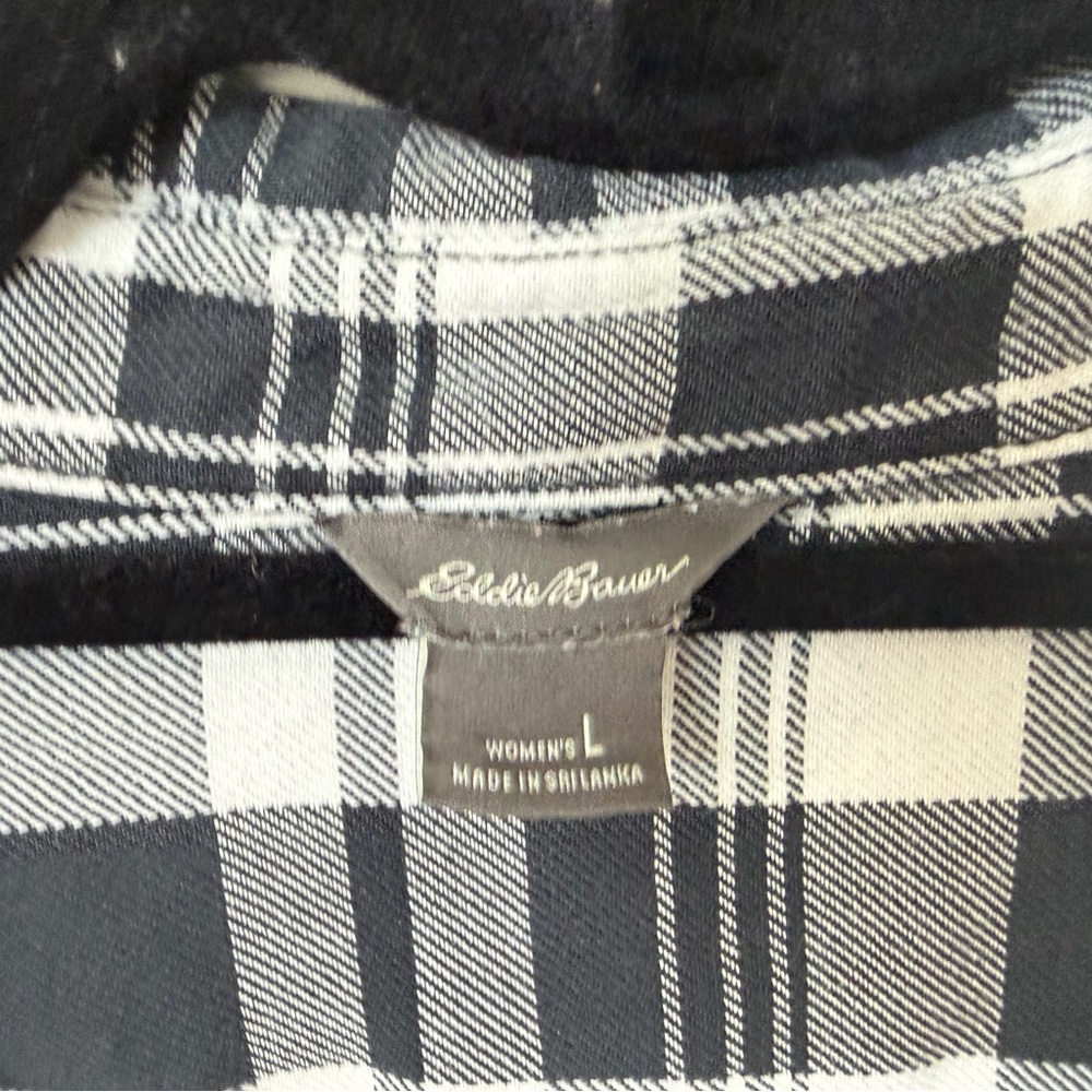 Eddie Bauer Black and White Plaid Button-Up Shirt - Picture 2 of 6